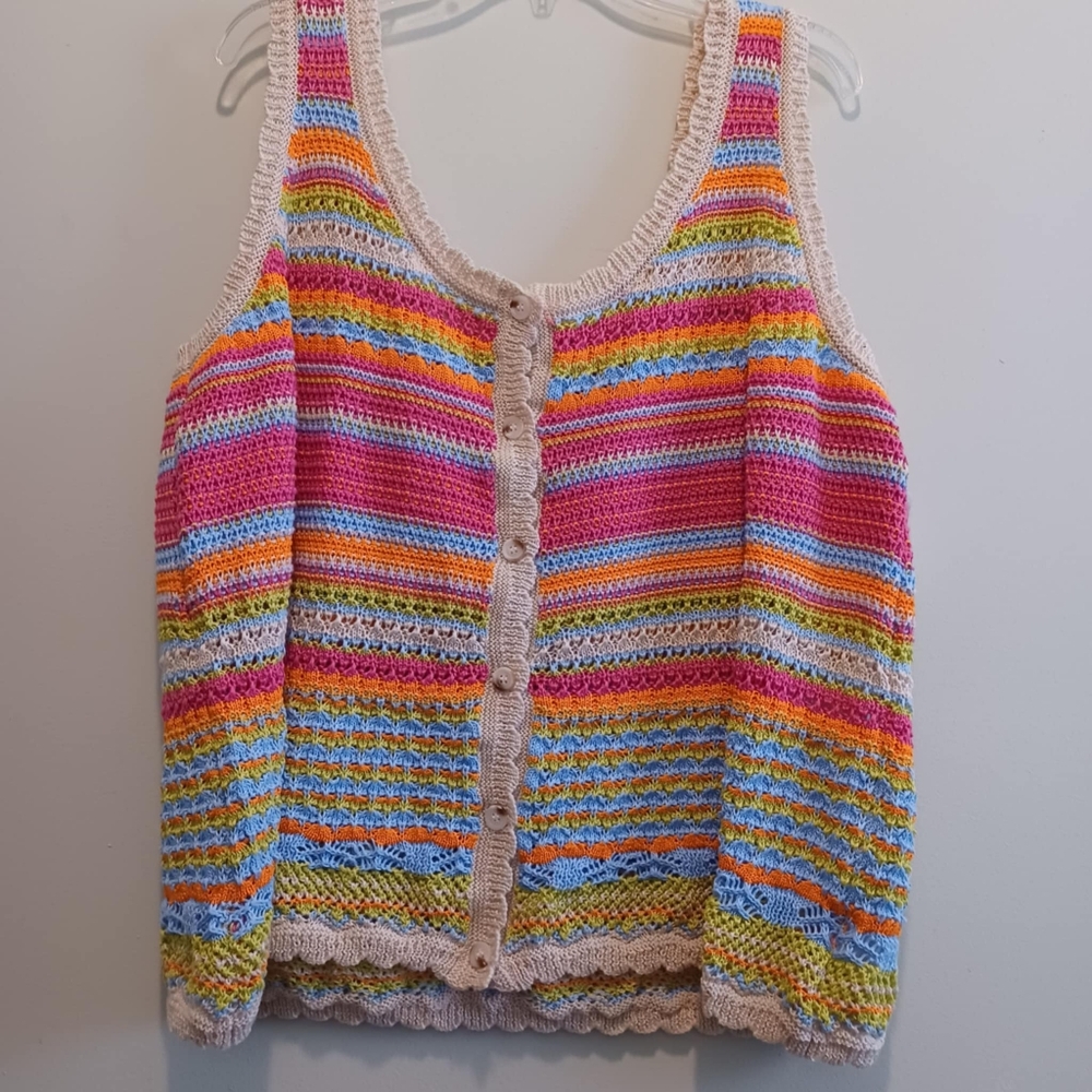 Grace & Karma 2XL Striped Crochet‎ Cami Tank Top Boho Knit Retro Festival Crop